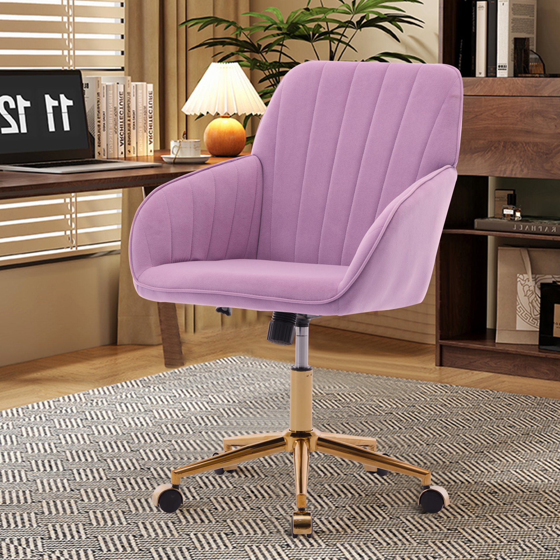 Ergonomic Swivel Office Chair With Backrest, Adjustable And Comfortable For Long Sitting - Lilac - Image 5
