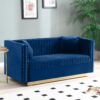 Contemporary Vertical Channel Tufted Sofa Loveseat Modern Upholstered Couch For Living Room With 2 Pillows - Blue - Image 4