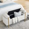 Elegant Upholstered Linen Storage Bench With Cylindrical Arms And Iron Legs - White - Image 2