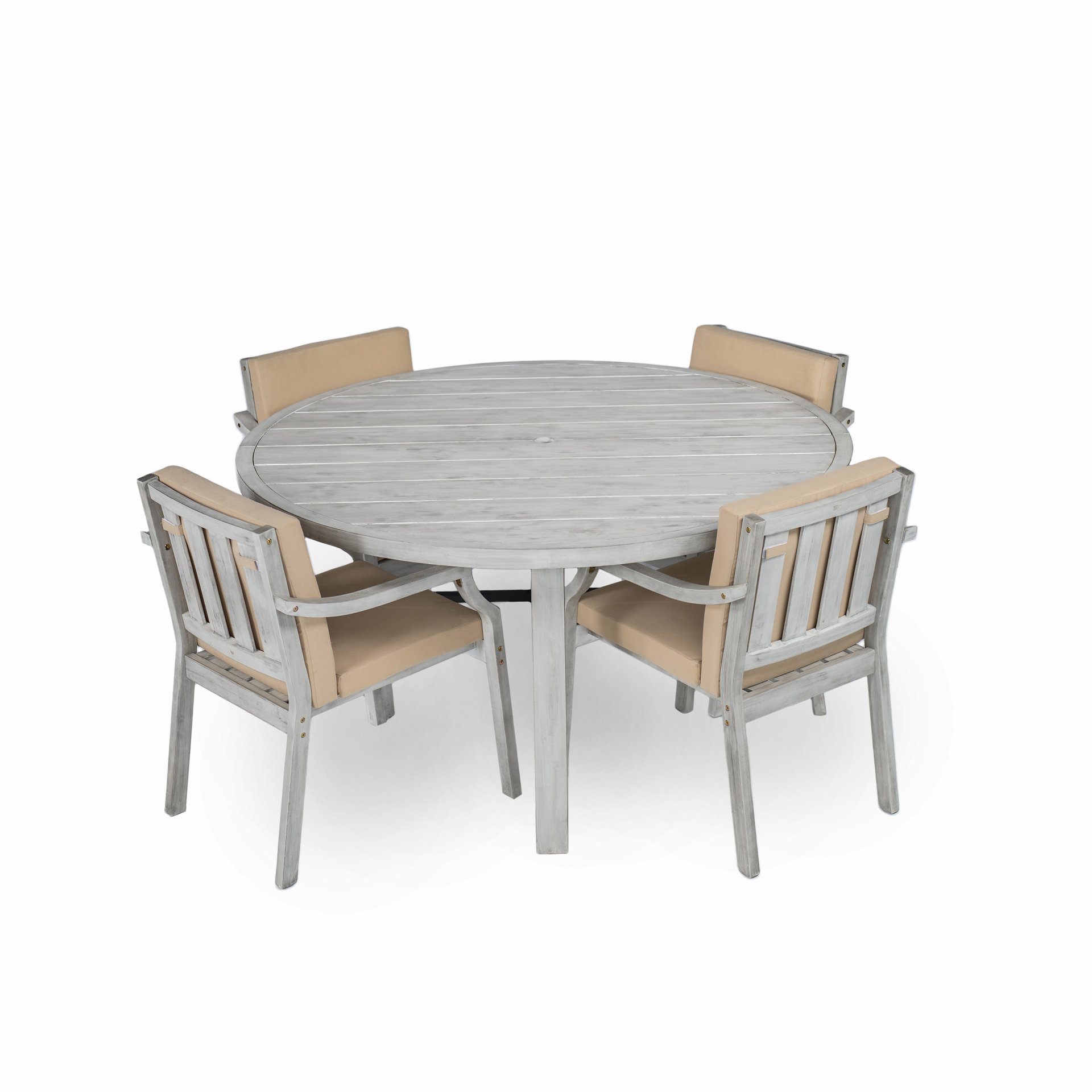 Outdoor Dinning Set 4 Person Outdoor Wooden Dinning Set With An Umbrella Hole And Removable Cushions For Patio, Backyard, Garden - Antique Gray - Image 8