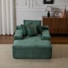 Oversized Chaise Lounge Chair Cozy Cloud Couch, Plush Corduroy Upholstered Sleeper Sofa Daybed With 3 Throw Pillows And Wide Armrest For Living Room - Green - Image 10