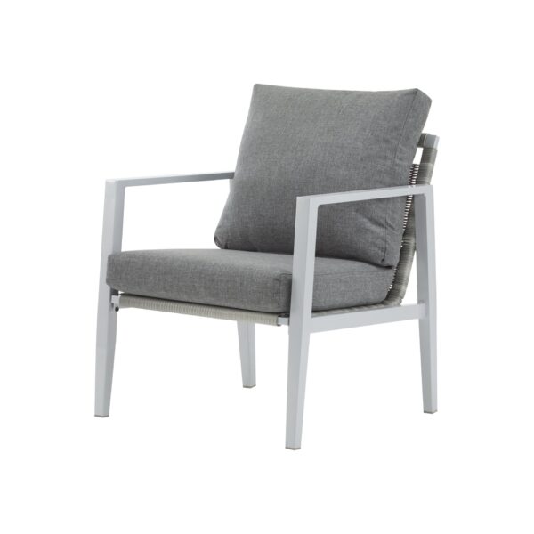 Aluminum Lounge Chair With Sleek Rope Accents, Comfortable Cushions, For Modern Indoor Outdoor Spaces - Gray / Silver / White
