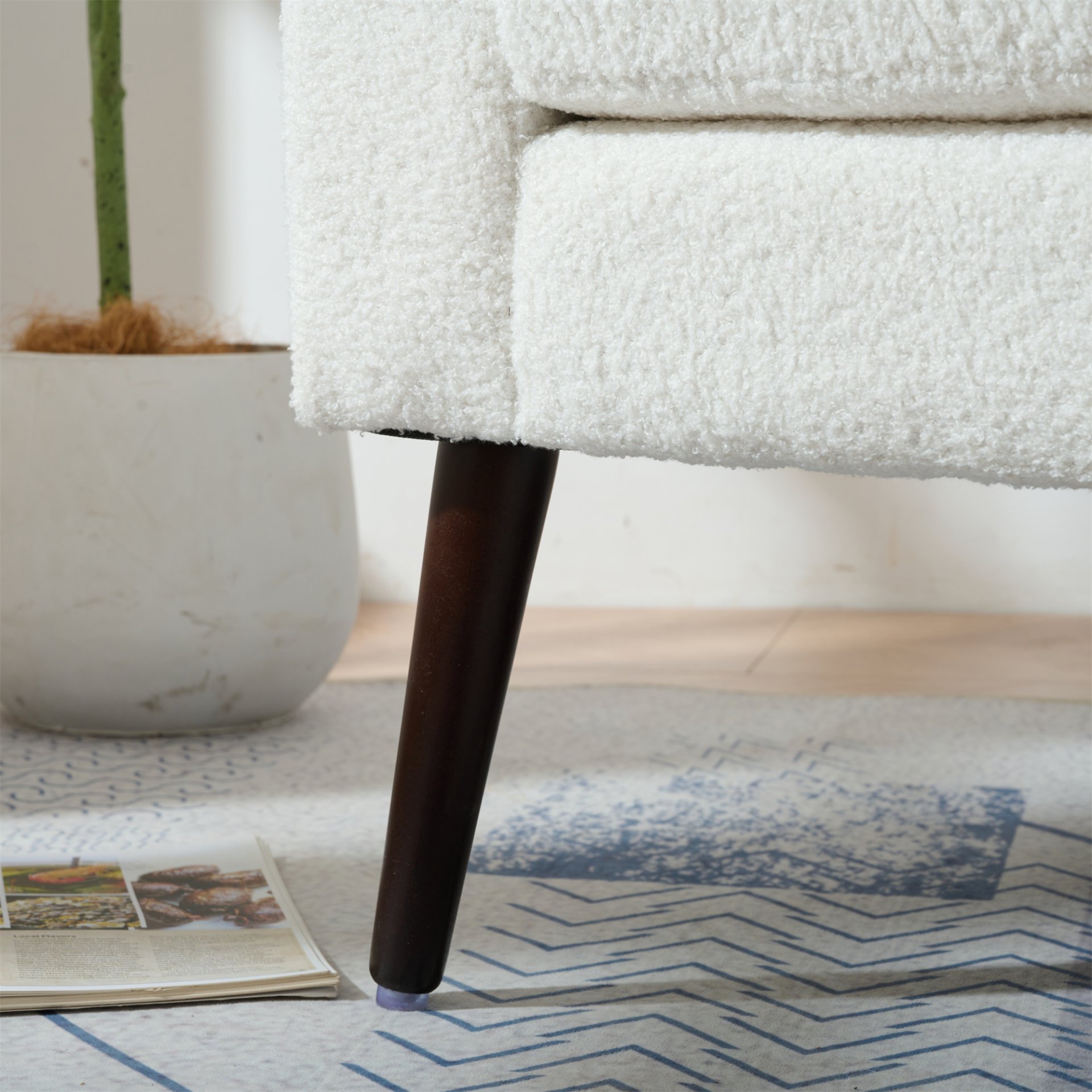 Modern Accent Chair, Teddy Fabric Living Room Chairs Comfy Reading Chair, Mid Century Accent Chair, Lounge Arm Chairs Armchair For Living Room Bedroom - White - Image 22