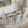 7 Piece Dining Table Set Retro Style With Extendable Table And 6 Upholstered Chairs - Antique Brown / White - Image 2
