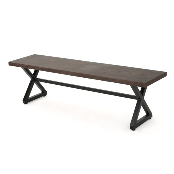 Modern Industrial Outdoor Aluminum Dining Bench With Steel Frame - Brown / Black