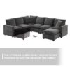 Modern U-Shape Modular Sofa, 7 Seat Chenille Sectional Couch Set With 2 Pillows Included, Freely Combinable Indoor Funiture - Black / Gray - Image 17