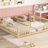 Double Twin Floor Bed With Fence, Guardrails, Without Door - Natural - Image 7