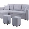Dennis - Linen Fabric Reversible Sleeper Sectional With Storage Chaise And 2 Stools - Light Gray - Image 2