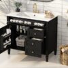 Bathroom Vanity With Top Sink, Modern Bathroom Storage Cabinet, 2 Drawers And A Tip-Out Drawer, Single Sink Bathroom Vanity - Black - Image 19