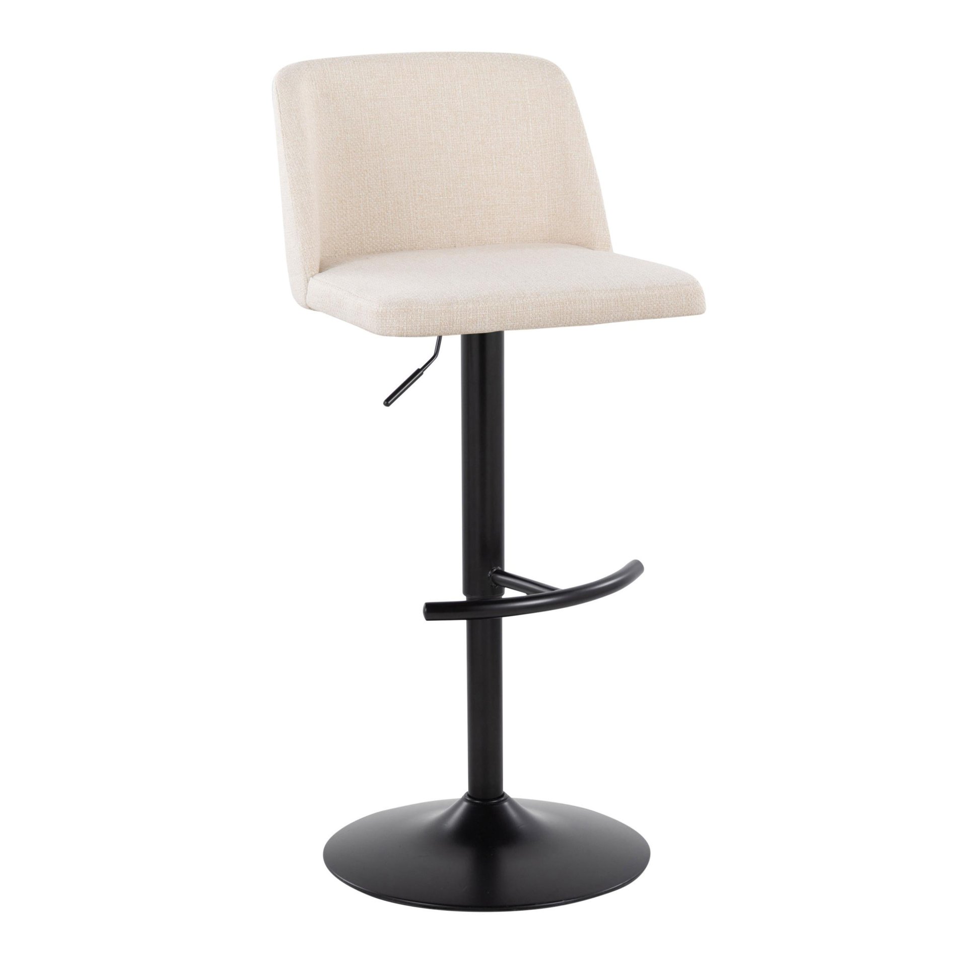 Toriano - Contemporary Adjustable Barstool With Swivel With Rounded T Footrest (Set of 2) - Cream / Black - Image 2