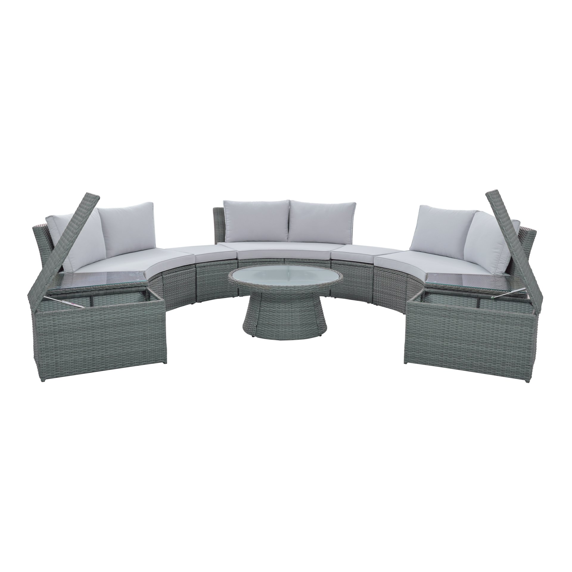 10 Piece Outdoor Sectional Half Round Patio Rattan Sofa Set, Wicker Conversation Furniture Set For Free Combination - Light Gray - Image 10