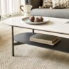 Contemporary Coffee Table Sintered Stone Surface With Ceramic Finish Double Layer Design Base Matte Shelf Modern Living Room Center Table - White / Gray - Image 9