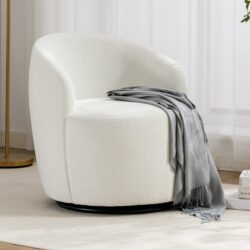 Chenille Fabric Swivel Accent Armchair Barrel Chair With Black Powder Coating Metal Ring - Ivory