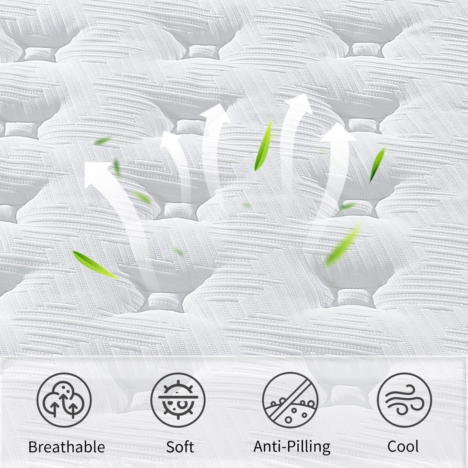 12" King Size Hybrid Mattress Individual Pocket Springs Medium Memory Foam Comfortable Knitted Cover - White / Black - Image 4