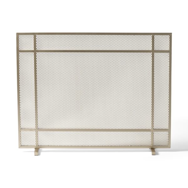 Modern Single Panel Iron Fireplace Screen Handcrafted Minimalistic Design - Gold