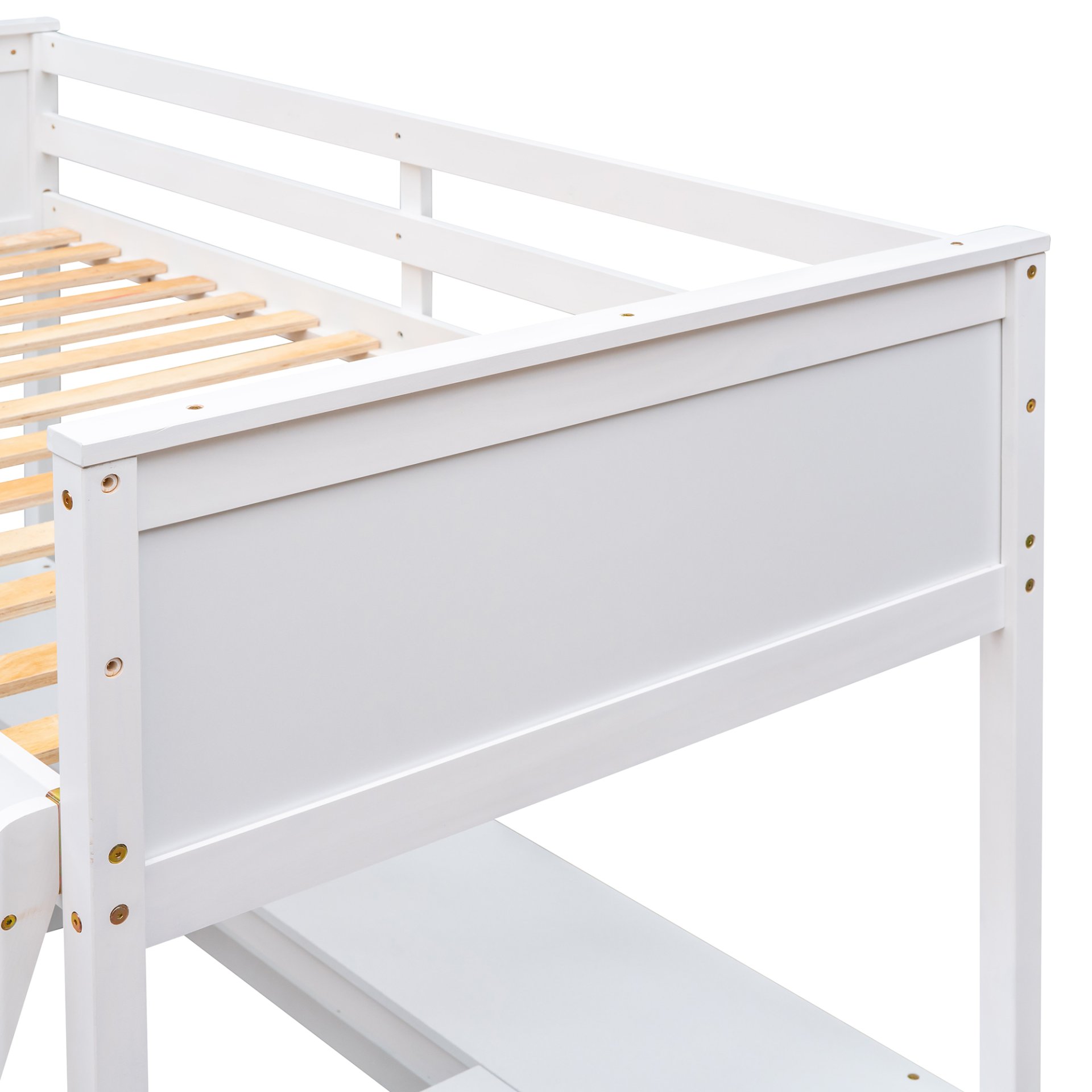 Twin Size Loft Bed With Shelves With Desk - White - Image 15