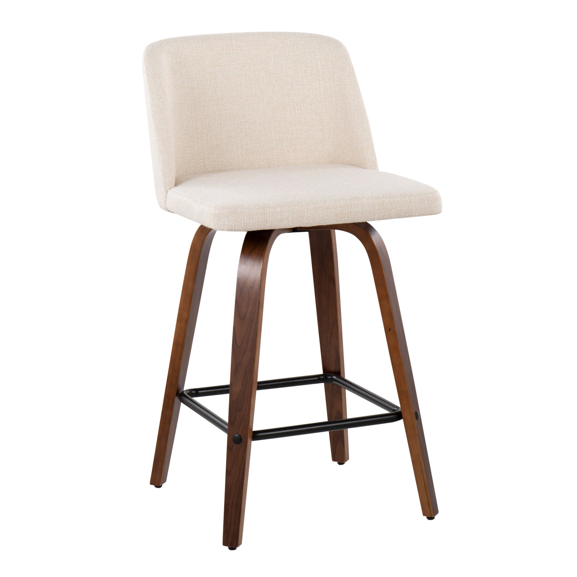 Toriano - Mid-Century Modern Fixed Height Counter Stool & Square Footrest (Set of 2) - Walnut / Cream - Image 2