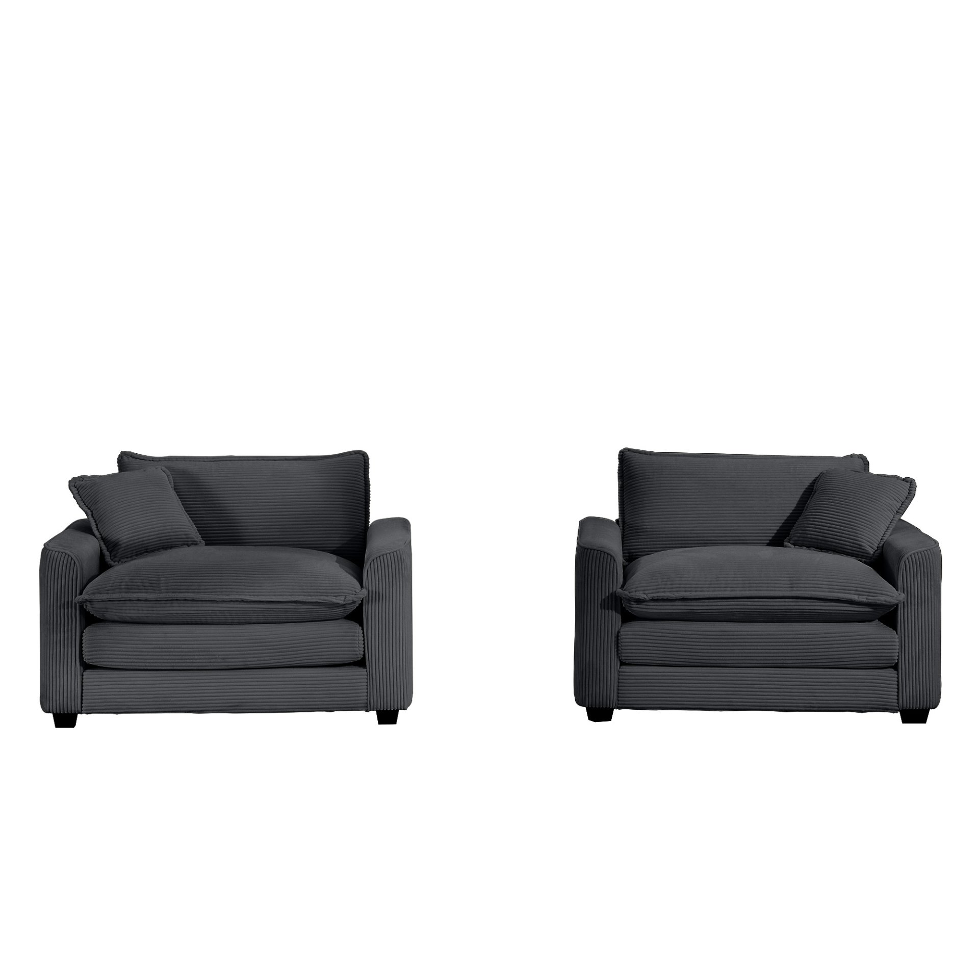 Luxurious Corduroy Deep Seated Sofa Set With 2 Single Chairs For Bedroom And Office - Gray - Image 14