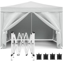 10'X10' Folding Canopy With 4 Removable Sidewalls Outdoor Event Shelter UPF 50+ Gazebo Portable Tents For Parties Beach Camping Wedding Ez Pop Up Canopy 4 Pieces Weight Bag + Carry Bag - White