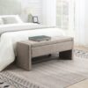 Modern Bed End Bench With Storage, Upholstered Large Foot Rest Stool, Comfy Window Vanity Bench For Living Room, Dorm, Coffee Table, Linen - Gray Brown - Image 2