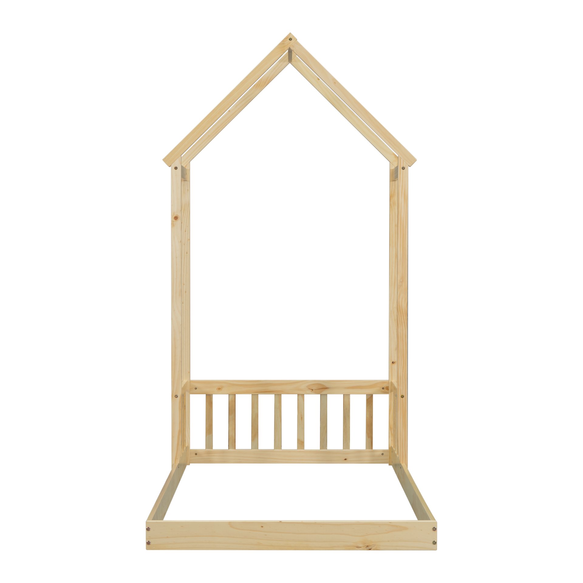 Twin House-Shaped Roof Headboard Floor Bed, (Without Slats) - Natural - Image 14