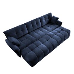 Elegant 3 Seater Sofa Set With 3 Ottomans And Pillows, Sturdy Solid Wood Frame - Blue