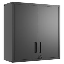 Metal Wall Mounted Tool Storage Cabinet With 2 Locking Doors, Adjustable Shelf, And Drawer - Black
