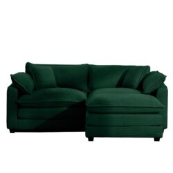Stylish L Shaped Corduroy 2 Seater Sofa With Ottoman For Small Spaces - Green