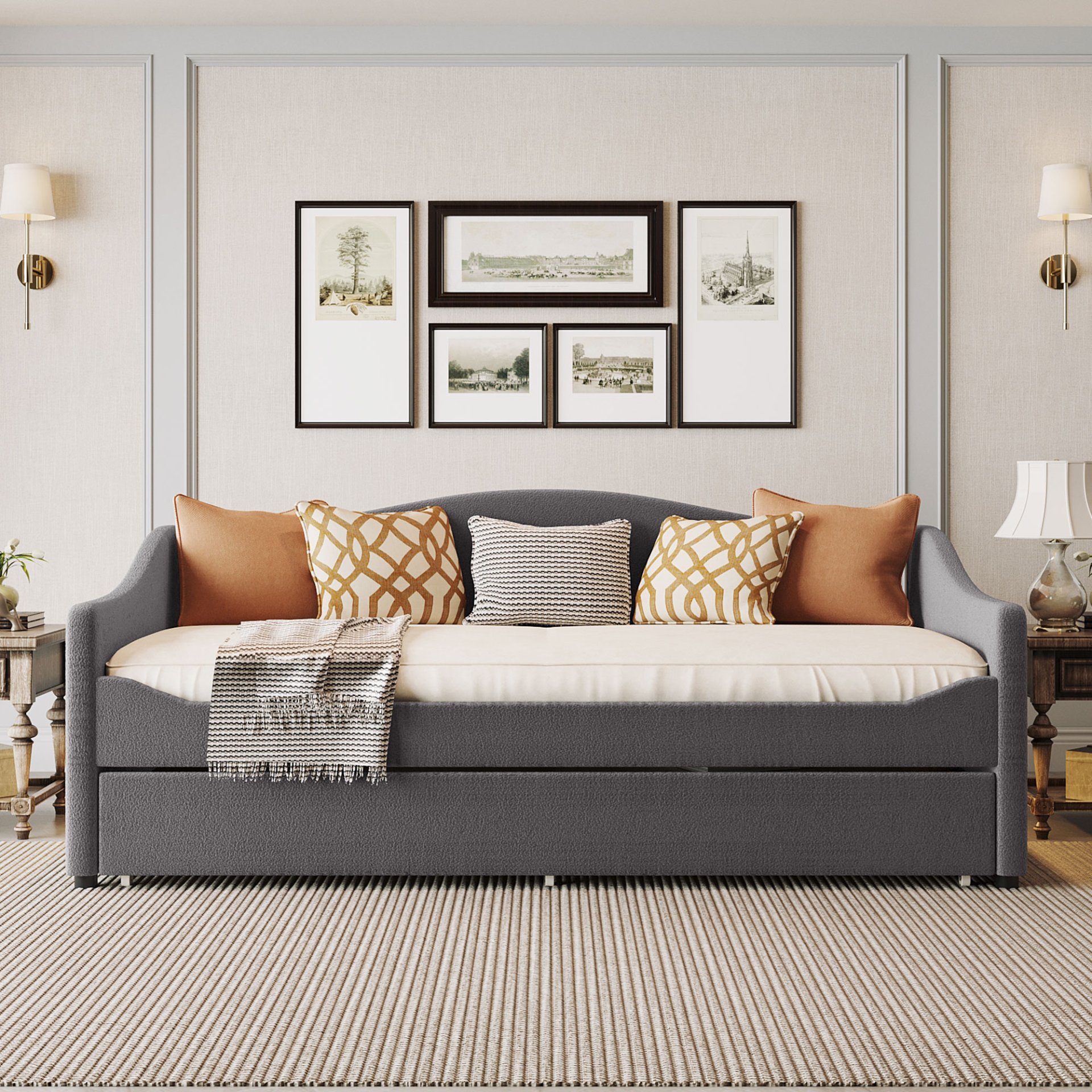 Twin Size Upholstered Daybed With Light And Trundle - Gray - Image 2