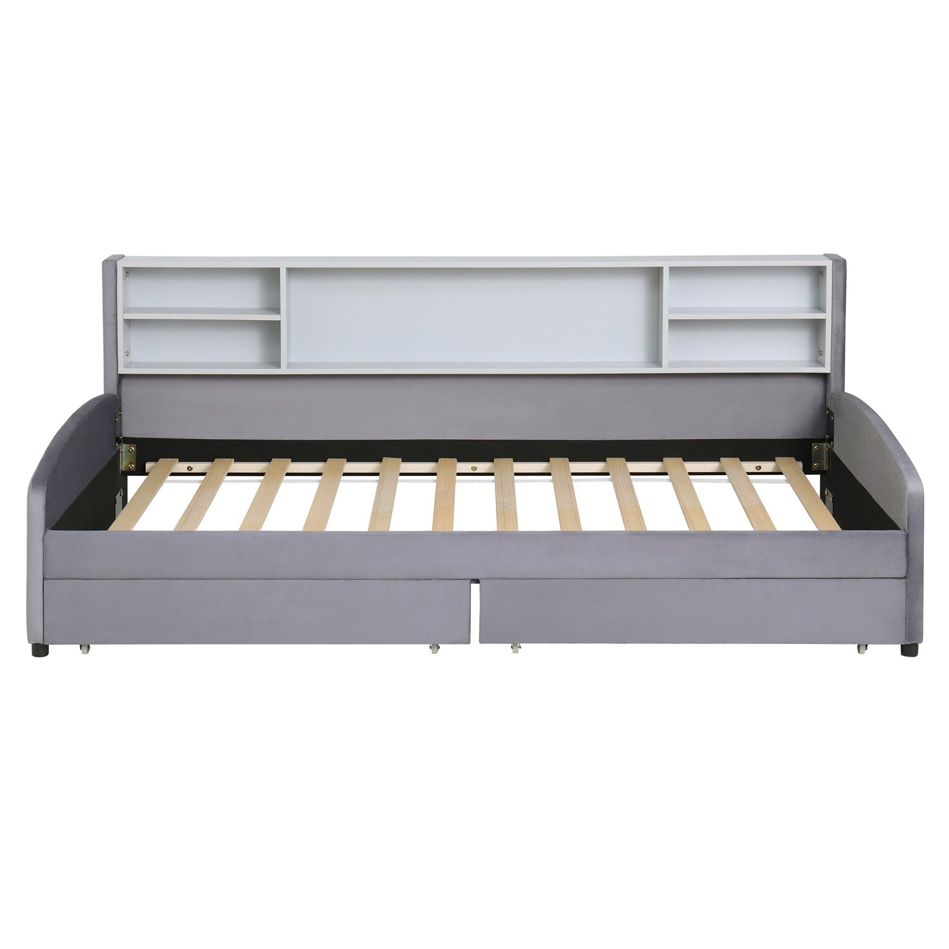 Twin Size Upholstered Platform Bed With Storage Drawers And Headboard - Gray - Image 9