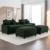 Chenille Upholstered Sectional Sofa With 2 Removable Ottomans, USB Ports, Cup Holders, And Storage - Green - Image 11