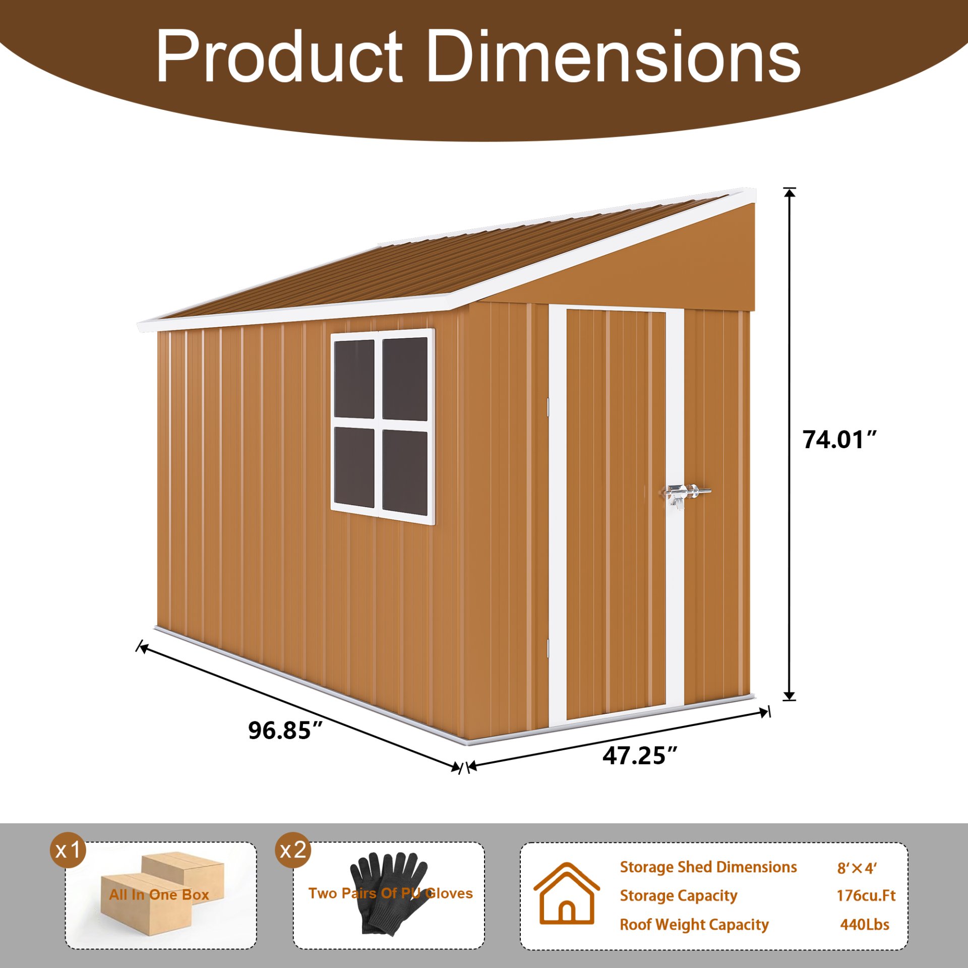 Heavy Duty Storage Shed With Double Doors And Ventilation Weatherproof Outdoor Garden Shed - Brown - Image 3