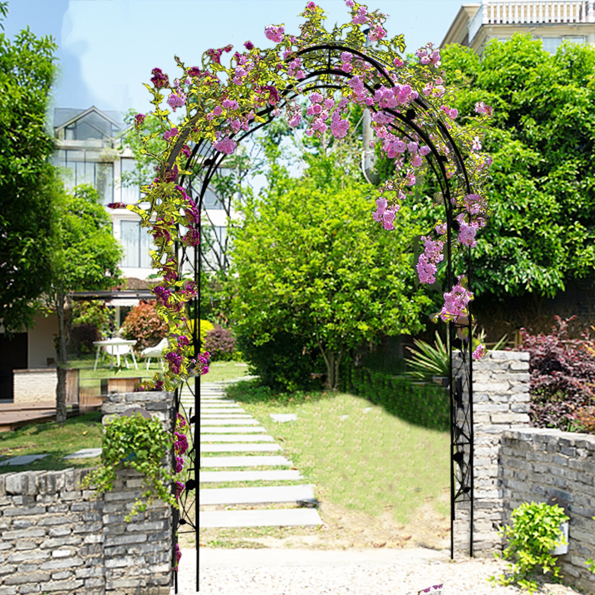 Metal Garden Arch Assemble Freely With 8 Styles Garden Arbor Trellis Climbing Plants Support Rose Arch - Black - Image 12