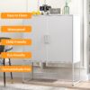 Heavy Duty Metal Buffet Sideboard Modern Steel Storage Cabinet With 2 Shelves, Free Standing Accent Cabinet With Magnetic Doors For Bedroom, Kitchen, And Home Office, Anti-Tip Design - White - Image 9
