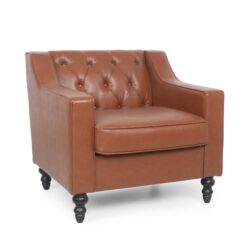 Contemporary Club Chair With Button Tufting And Diamond Stitching - Light Brown