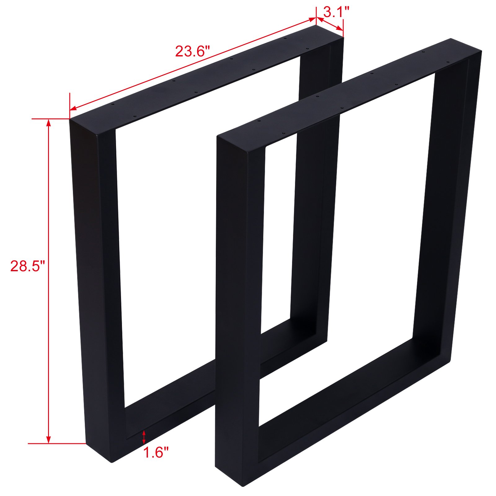 Square Table Legs 28X 24", Wide Metal Table Legs, Heavy Duty Steel Desk Legs Table Leg Dining Table Legs Coffee Desk Leg (Set of 2) - Black - Image 2