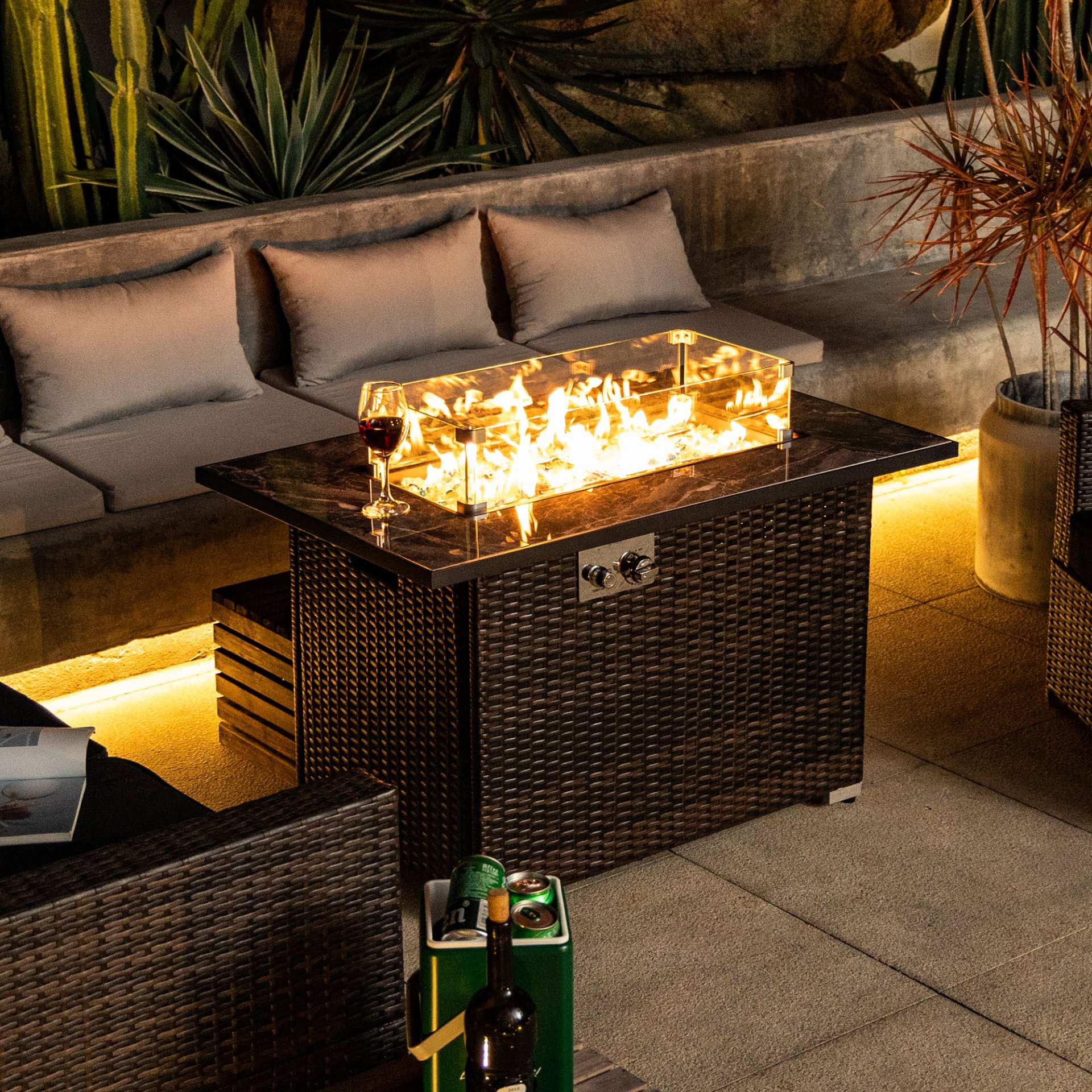 44" Outdoor Fire Pit Table, Propane Fire Table With Ceramic Tabletop Gas Fire Table - Espresso - Image 2