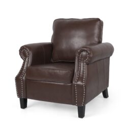 Contemporary Club Chair With Upholstery And Birch Wood Legs - Dark Brown
