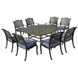 Square 8 Person 63.98" Long Dining Set With Navy Blue Cushions - Antique Navy Blue