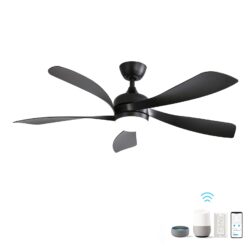 Modern Ceiling Fan With 3 Color Dimmable Light 5 ABS Blades Smart Remote Control Reversible Dc Motor - Black
