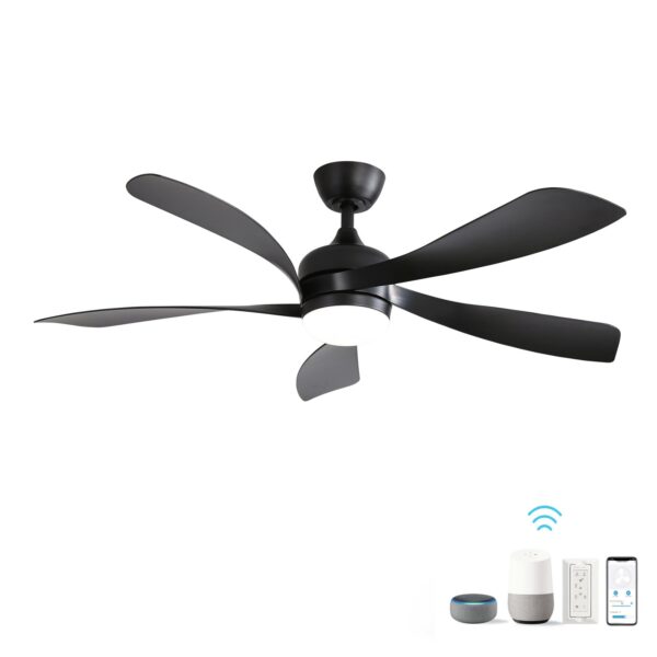 Modern Ceiling Fan With 3 Color Dimmable Light 5 ABS Blades Smart Remote Control Reversible Dc Motor - Black