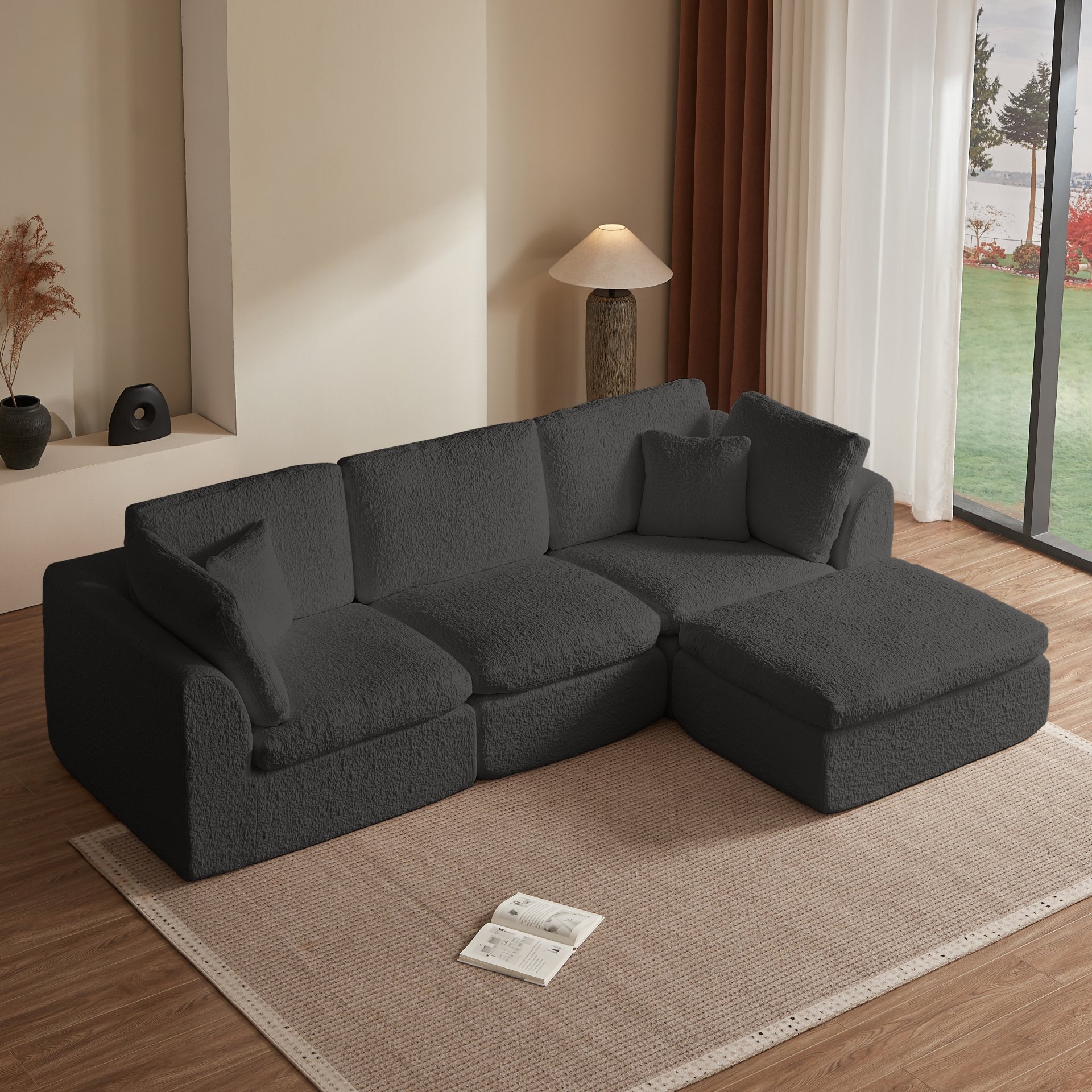 Cloud L Shape Modular Sectional Sofa With Ottoman, 3 Seater Convertible Couch - Gray - Image 4
