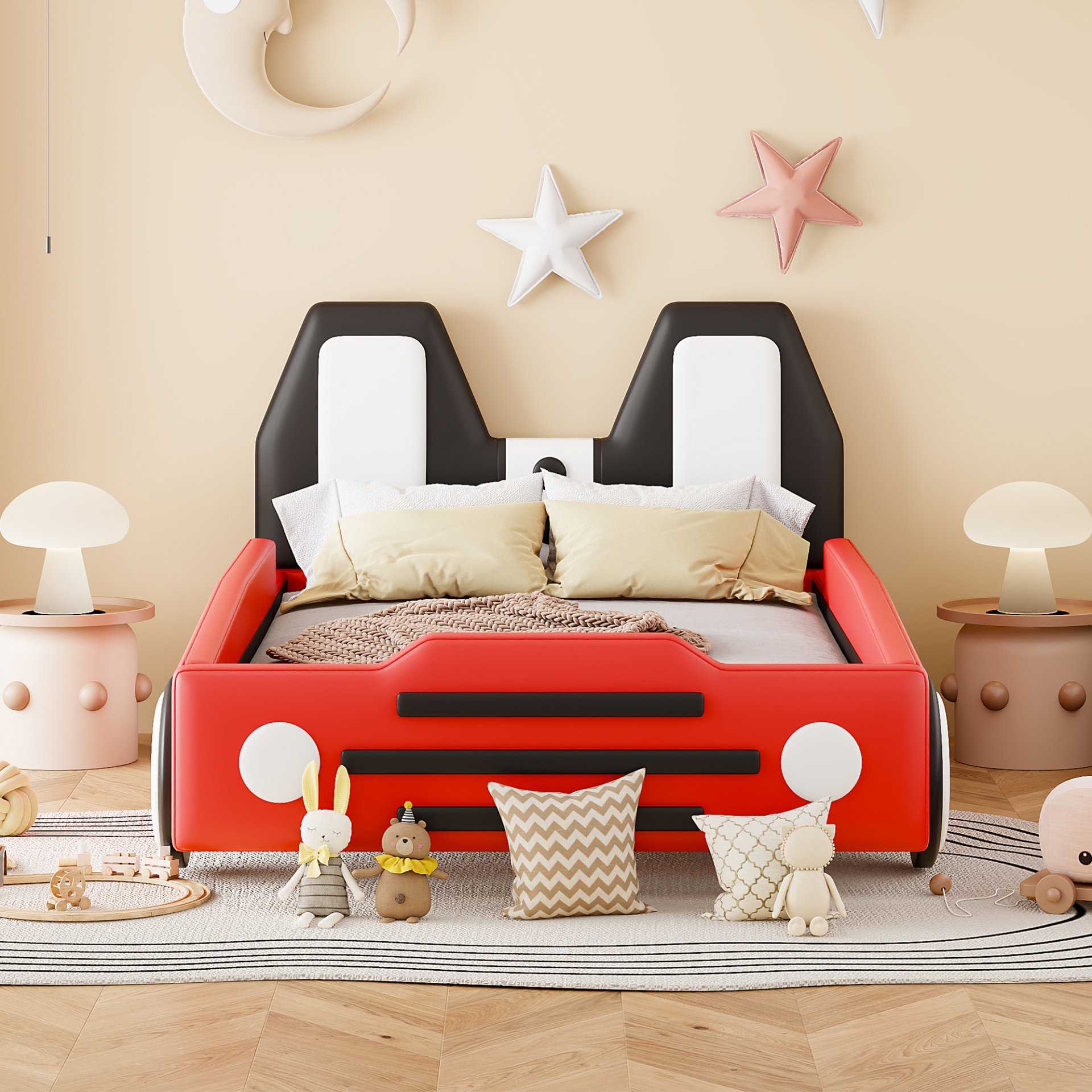 Twin Size Race Car Shaped, Platform Bed & Wheels - Red - Image 2