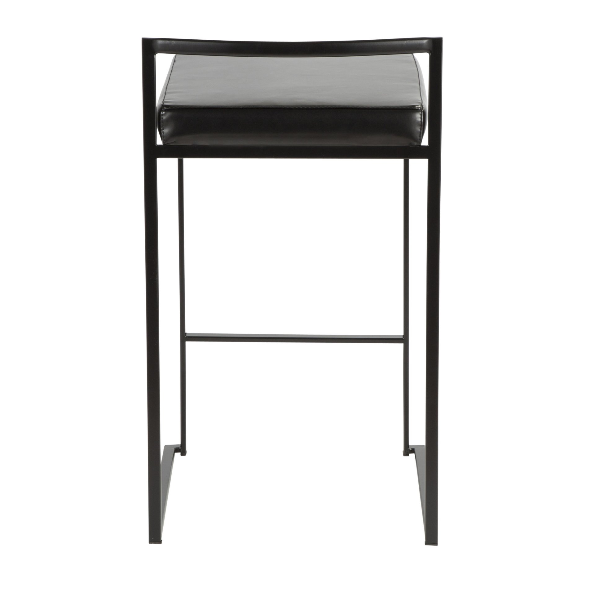 Fuji - Contemporary Stackable Counter Stool (Set of 3) - Black - Faux Leather - Image 5