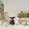 Wicker Chair With Geometric Cross Base, (Set of 2) - Light Brown - Image 4