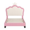 Twin Size Upholstered Princess Bed With Crown Headboard, Twin Size Platform Bed With Headboard And Footboard - White / Pink - Image 4