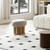 Mushroom Stool With Plush Cushion, Wooden Barrel Pipe - Greige / Walnut - Image 11