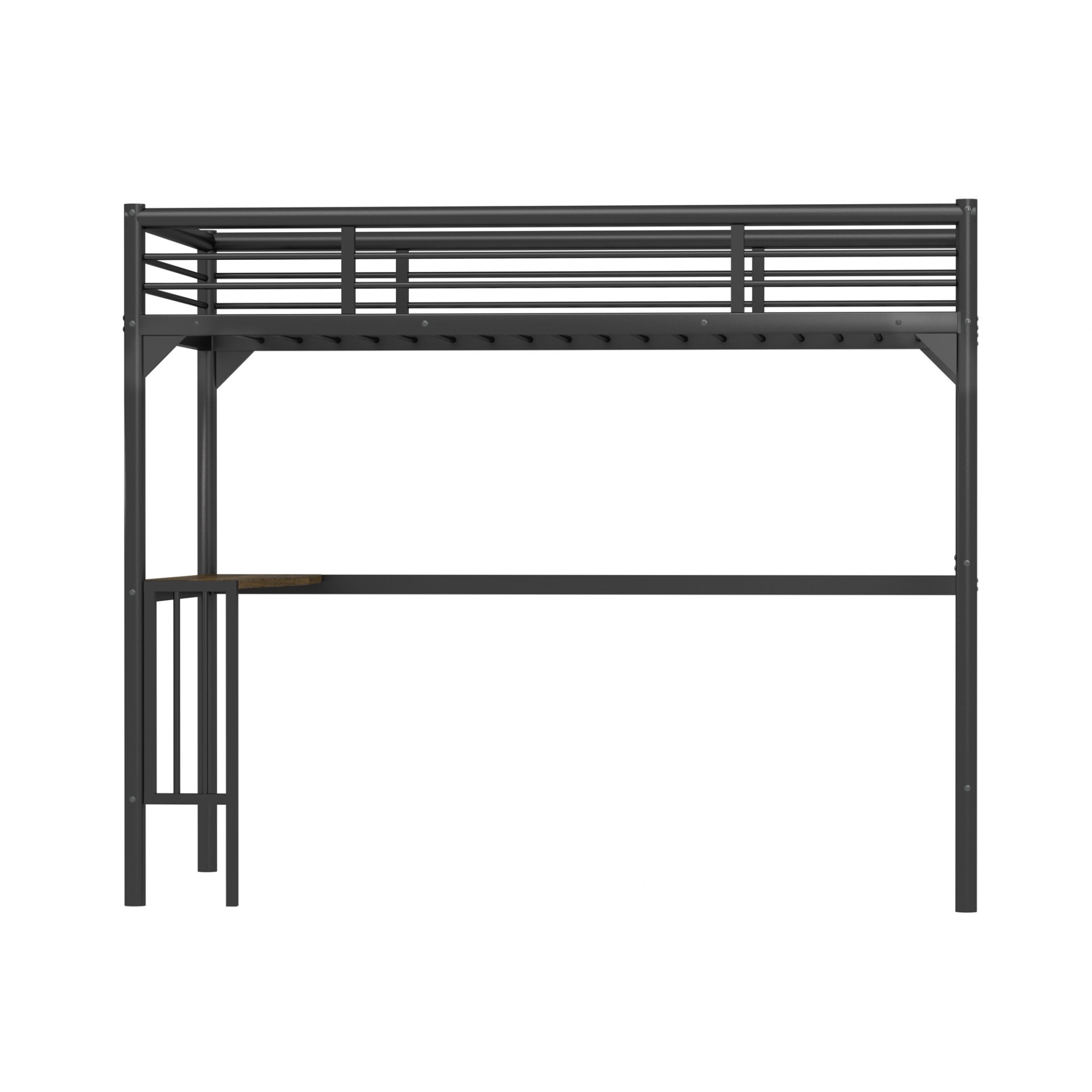 Twin Metal Loft Bed With Desk, Ladder And Guardrails, Bookdesk Under Bed - Black - Image 6