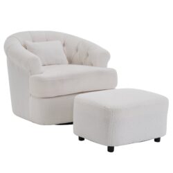 Swivel Chair With Ottoman, Modern Luxury Velvet Swivel Accent Chair, Comfy Round Armchair, Single Sofa Armchair With Lounge Seat For Bedroom / Office / Reading Spaces - Beige