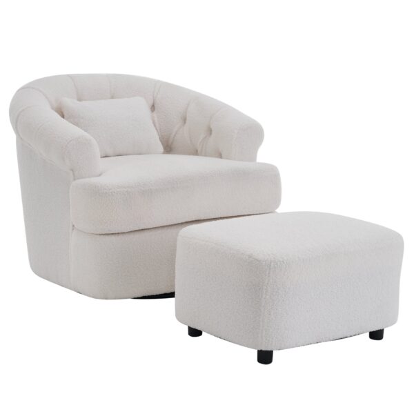 Swivel Chair With Ottoman, Modern Luxury Velvet Swivel Accent Chair, Comfy Round Armchair, Single Sofa Armchair With Lounge Seat For Bedroom / Office / Reading Spaces - Beige